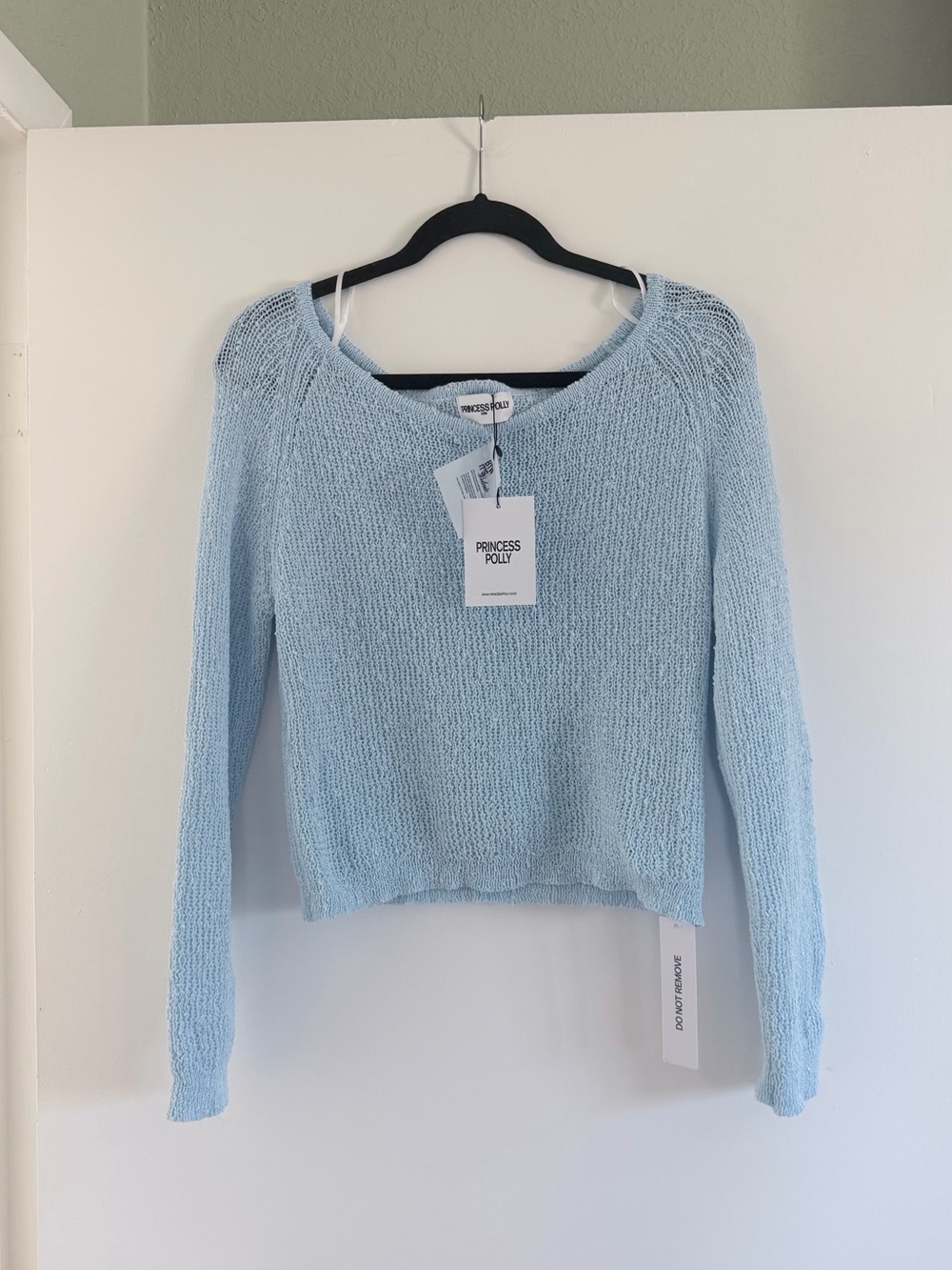Princess Polly Baby Blue Open Knit Boat Neck Sweater NWT Size S/M Coastal
